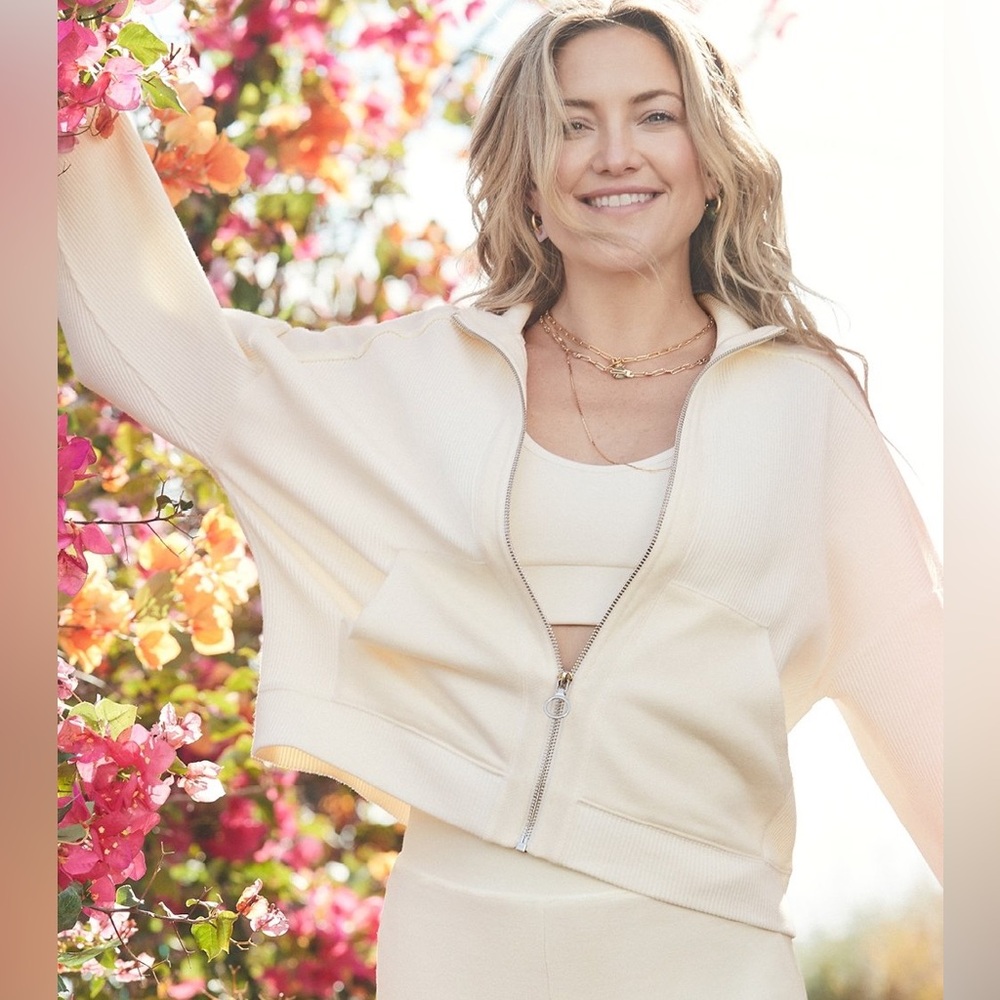 Fabletics Noor Rib Track Jacket/Cardigan Sweater in Cream
